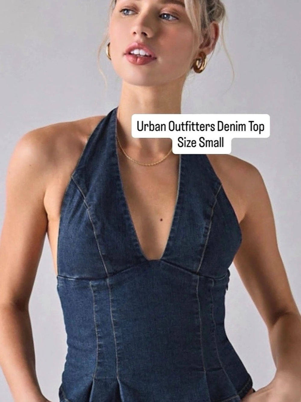Urban Outfitters Plunging Halter Denim Crop Top